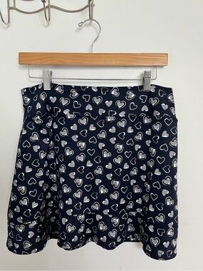 Girls Navy Skater Skirt with Silver Heart Print